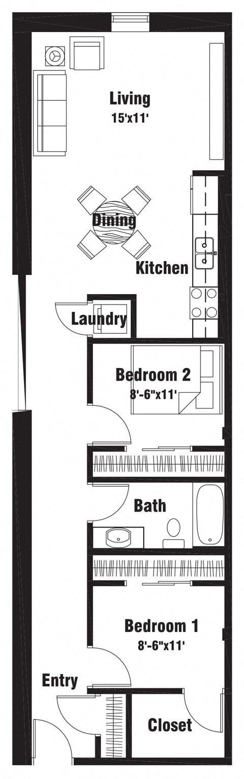 B2 Floor Plan at Riverpoint Lofts, Des Moines Iowa   